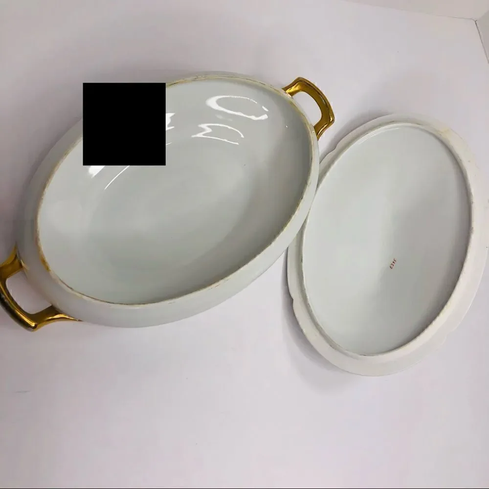 Vintage PSL Imperial Austria Porcelain Soup Tureen With Lid – Gold Trim, Oval Se